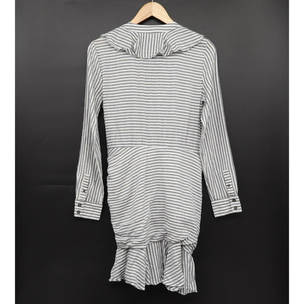 Striped Blue Swiss Dot Long Sleeve Dress Sz 6 - Picture 3 of 10